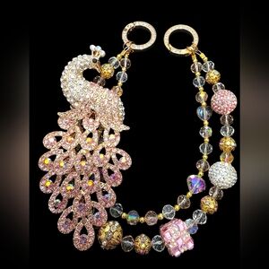 Pink Peacock Crystal Bag Charm